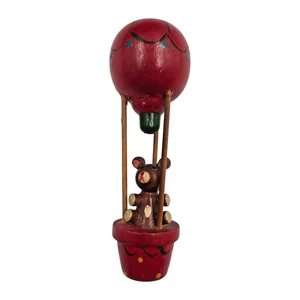 "Oso de peluche vintage globo aerostático adorno de madera 4,5""" - Imagen 1 de 7
