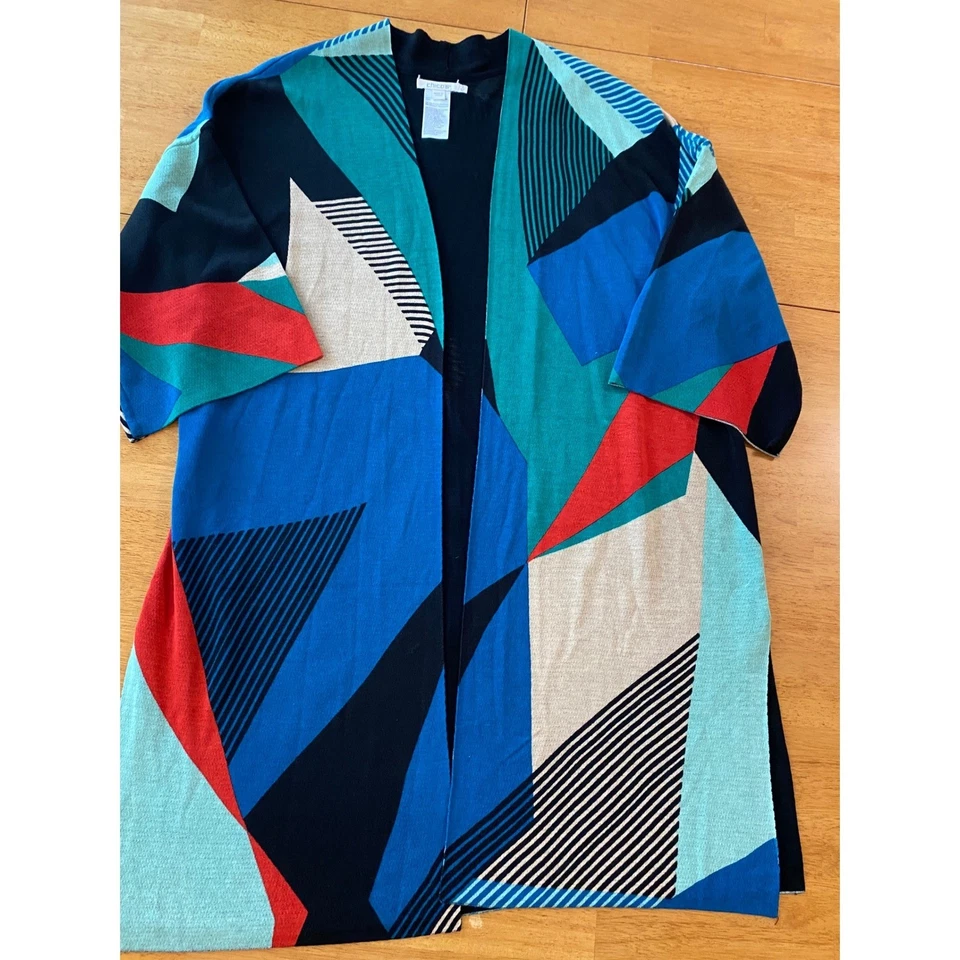 Cárdigan Kimono Estampado Geométrico Chicos Talla 3/XL Azul Negro Rojo Teal Mujer Foto 1 de 4