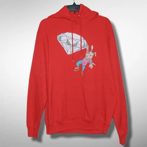ICY RABBIT sz Medium Hoodie Red Rabbit Hanging from Diamond Skater Y2K FLAW - Picture 1 of 11