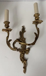 Brass Candle Holder Wall Sconce Louis XV Style Acanthus Leaf Arm Gold Floral - Picture 1 of 15