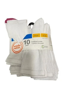 Wonder Nation Girls Cushion Crew Socks 10-Pair Size Large (4-10) New! - Picture 1 of 2
