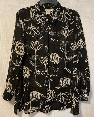 Blusa Travelsmith feminina vintage tamanho XLP manga comprida transparente floral com botões - Imagem 1 de 4
