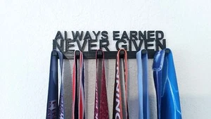 Always Earned Never Given Sports Race Medal Display Rack Holder Hanger Organizer - Picture 1 of 8
