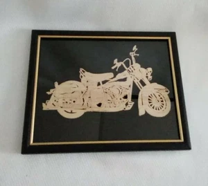 Motorcycle Bike Wood Framed Scroll Saw Art 9"x11" HG15 - Picture 1 of 11