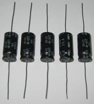 5 X ITT 470 uF Axial Electrolytic Capacitor - 35 V DC - 13 mm Diameter - 105 C