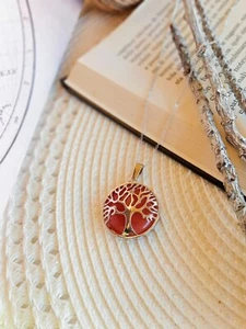 collana albero della vita con pietra corniola rossa acciaio inossidabile - Imagen 1 de 1