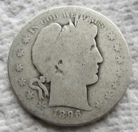 1896-S 50C Barber Silver Half Dollar Rare Key Date Good Detail Cleaned Cover