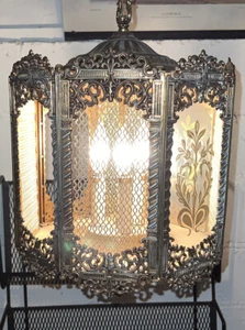 Vintage Gothic GIM 3058  8-Panel Swag Lamp  Style Brass Hanging Lamp 20x13 - Picture 1 of 12
