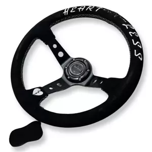 350MM 3"DEEP DISH 6-BOLT STEERING WHEEL BLACK SUEDE HEARTLESS LIMITED EDITION - Picture 1 of 9