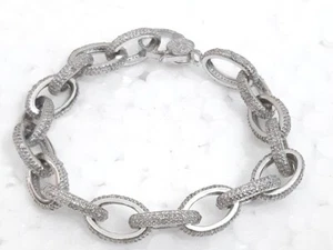 Link Chain Bracelet 925 Sterling Silver Pave Diamond Bracelet Anniversary Gift - Picture 1 of 7