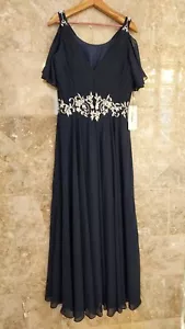 NWT Navy Chiffon Sequined Special Occasion Floor Length Dress Size 16 JJs House - Picture 1 of 13