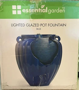 16.5" Glazed Pot Outdoor Floor Fountain with LED Lights -Blue - Essential Garden - Picture 1 of 3