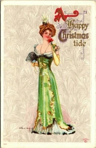 ARTISTA FIRMADO - R. FORD HARPER FELIZ NAVIDAD - MUJER ART NOUVEAU 1913 POSTAL - Imagen 1 de 2
