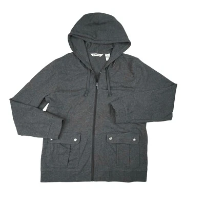 Jaqueta com capuz Orvis feminina cinza médio zíper completo manga longa com capuz algodão. - Imagem 1 de 4