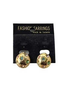 NOC Vintage Ohrringe goldfarben Knopf Clip mit pastellfarbenen Strasssteinen - Bild 1 von 4