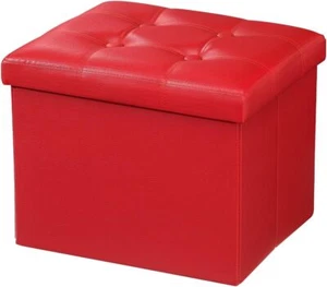 Storage Ottoman Folding Foot Rest Stool, Leather Bench (Red, 17"x13"x13") - Picture 1 of 8