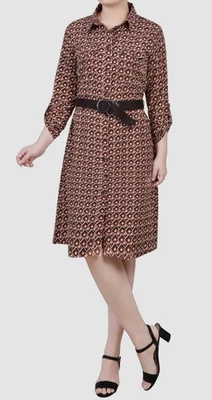 NY Collection Women's Brown Dobby Pocket Shirtdress Size S - Image 1 of 3