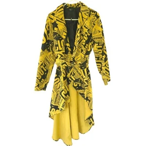 Yellow and Black Women's Sz XL Asymmetrical Newspaper print Jacket Coat Top EUC - Picture 1 of 24