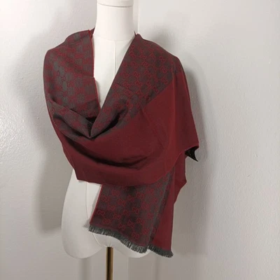 Bufanda de lana Gucci rojo/gris logotipo 15"x 70" Foto 1 de 4