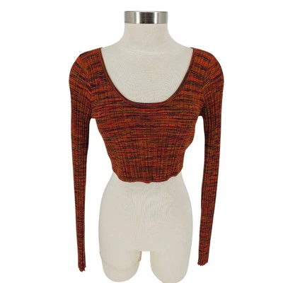 Camisa recortada Guess Anika multicolor teñido espacial manga larga punto acanalado para mujer grande Foto 1 de 4