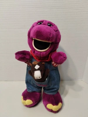 Vintage Barney The Dinosaur in Farmer Overalls 12” Plush Stuffed Toy - Image 1 of 4