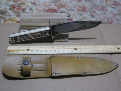 faca de caça de lâmina fixa colonial multiuso com abridor de lata e garrafa para proteção - Imagem 1 de 4