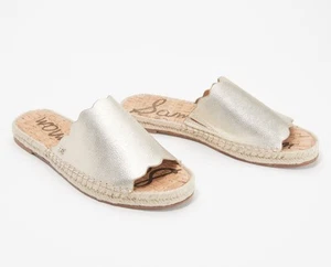 Sam Edelman Gold Andy Slide Leather Slip On Espadrille Sandal Size 8.5 - Picture 1 of 9