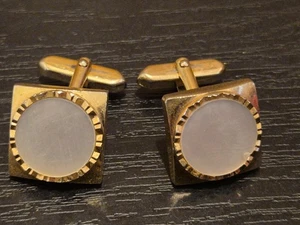 Gold Colour Chunky Square Mother of Pearl Cufflinks - Picture 1 of 3