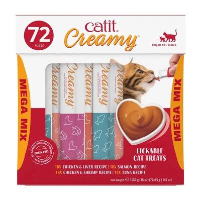 Catit Creamy Lickable Cat Treats Mega Mix 72-Count 4 Flavor Variety Pack - Image 1 of 2