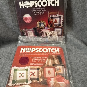 Charles Craft Hopscotch Cross Stitch Fabric Lot Of 2 Red/white Burgundy/beige  - Picture 1 of 4