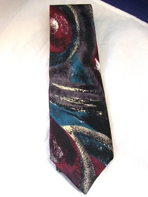LANDS' END 100% SILK MEN'S TIE NECKTIE - MADE IN USA MAROON, AQUA AND GRAY -NICE - Image 1 of 4