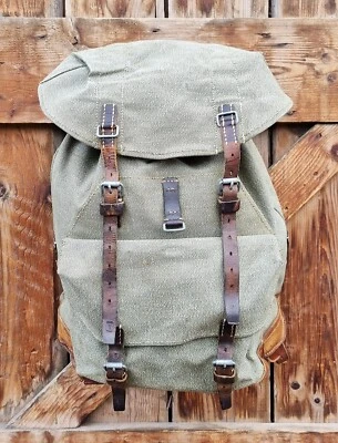 Robuster, alter Schweizer Armee Rucksack, Segeltuch & Leder Original 1961, Nr.30 - Bild 1 von 4