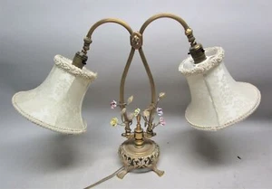 VINTAGE Mid-Century ITALIAN GILT TOLE Lamp w/ Cloth Shades, circa 1970 - Picture 1 of 8
