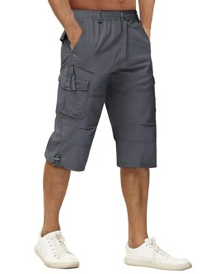 Pantalones cortos de trabajo de carga para hombre 3/4 de longitud debajo de la rodilla 7 bolsillos pantalones cortos de sarga de algodón Foto 1 de 4