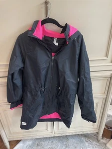Ideology Black Hoodled Nylon Windbreaker Pink Lining Size Medium Reflective - Picture 1 of 8