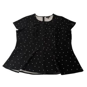 Top de mujer Lane Bryant talla 28 negro marfil lunares peplum plus manga corta - Imagen 1 de 5