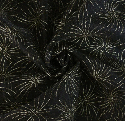 Organza Fabric - BLACK & GOLD - Glitter Firework Christmas Craft Fabric Material - Image 1 of 4