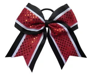 NEW "CONFETTI Red Black" Cheer Bow Pony Tail 3" Ribbon Hair Bows Cheerleading - Picture 1 of 1