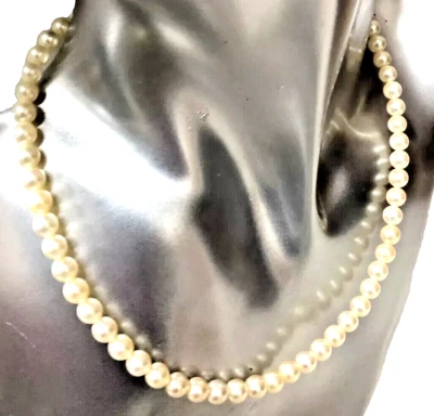 AAA+ COLLANA di PERLE AKOYA GIAPPONE 6 mm ACQUA SALATA ROTONDE CREMA ARGENTO 925 - Immagine 1 di 4