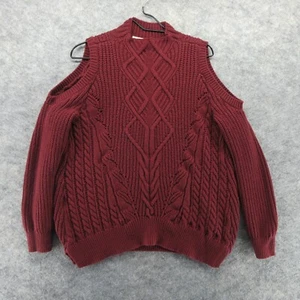 Rachel Roy Sweater Womens XL Burgundy Chunky Cable Knit Cold Shoulder Wool Blend - Picture 1 of 13