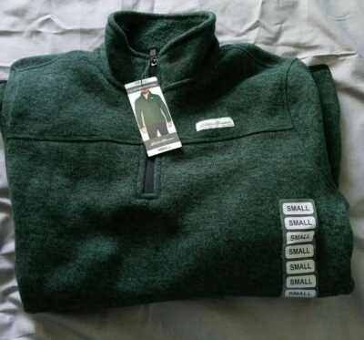 Eddie Bauer Men's 1/4 Zip Pullover Sweater Fleece w Pockets Dark Green Sz S NWT  - Image 1 of 3