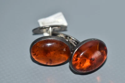 Manschettenknöpfe Silber 925 Vintage alt antik mit Bernstein Fach #F2 - Bild 1 von 4