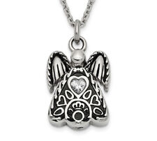 Stainless Steel Angel Antiqued Ash Holder Birthstone 18in. Necklace, 
