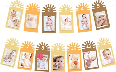 Foto Banner Sol 12 Meses Boho Neutro Arco Iris 1er Cumpleaños Decoración Abetos Foto 1 de 4