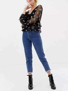 ASOS Black Floral Embroidered Mesh Peplum Top Blouse Women's SIZES 6-10 NWT - Picture 1 of 6