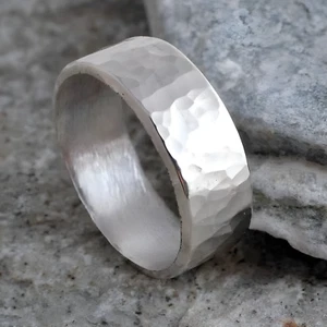 Thick Wide Hammered Dainty GS Silver Micro Handmade Unisex Band Jewelry Ring - Picture 1 of 6
