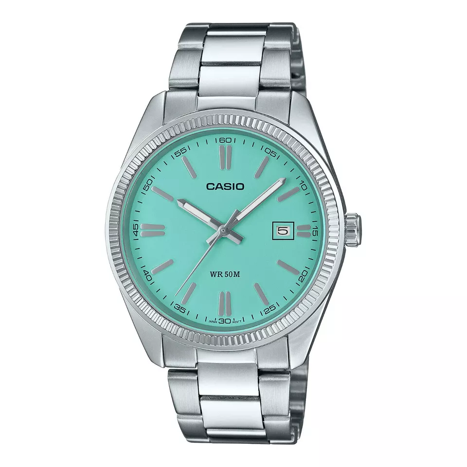 Casio MTP-1302PD-2A2VEF 44mm Silver Stainless Steel Case and Bracelet with Green Dial Men's Wristwatch