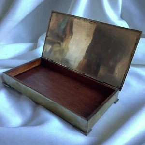 Mahogany Wood Art Deco Budapest Bridge Cigarette Cigar Silver Bronze Box Tevan - Picture 1 of 10