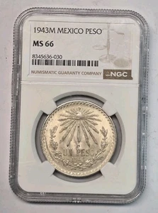 1943M Mexico Silver Peso NGC MS66 - Picture 1 of 4
