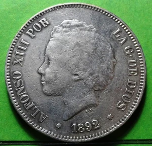 ALFONSO XIII, 5 Pesetas, 1892,  Ag - Bild 1 von 2